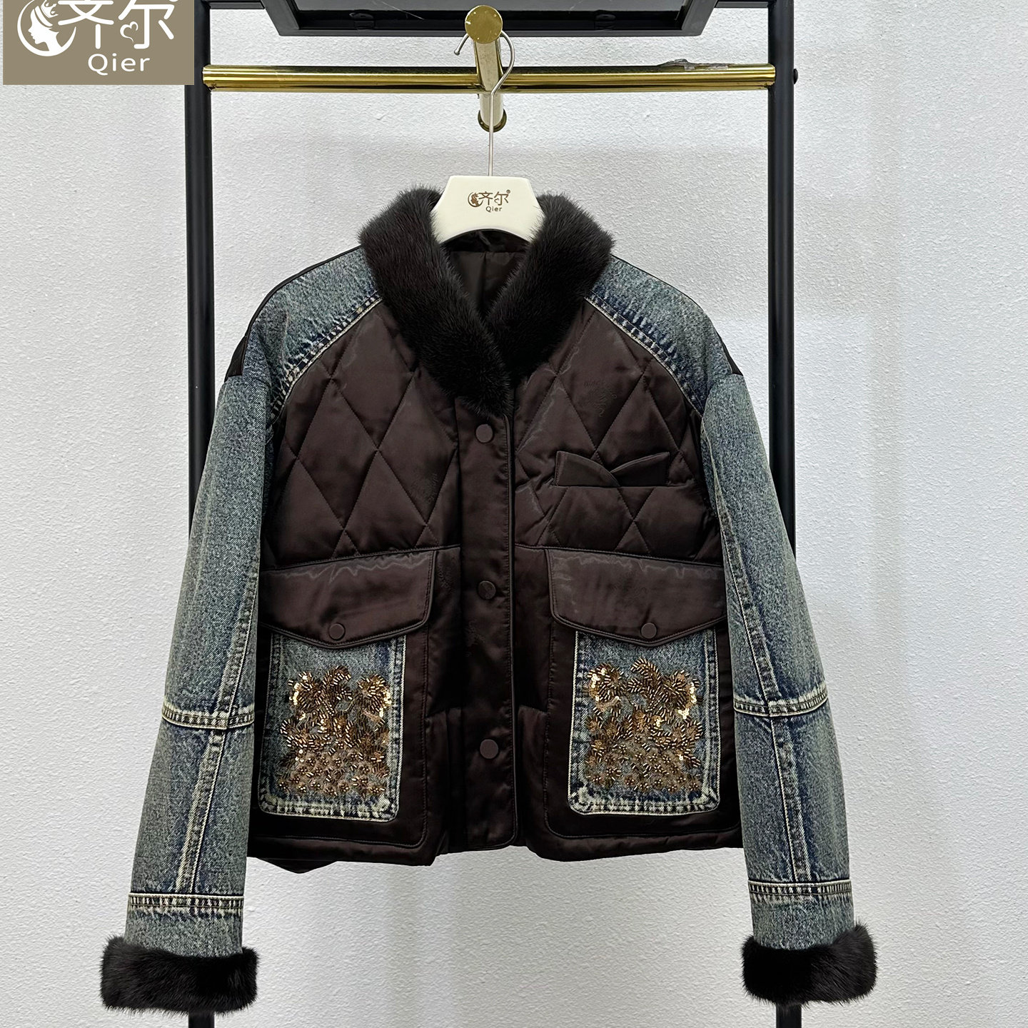 正品海宁秋冬欧货时尚立领真水貂短外套