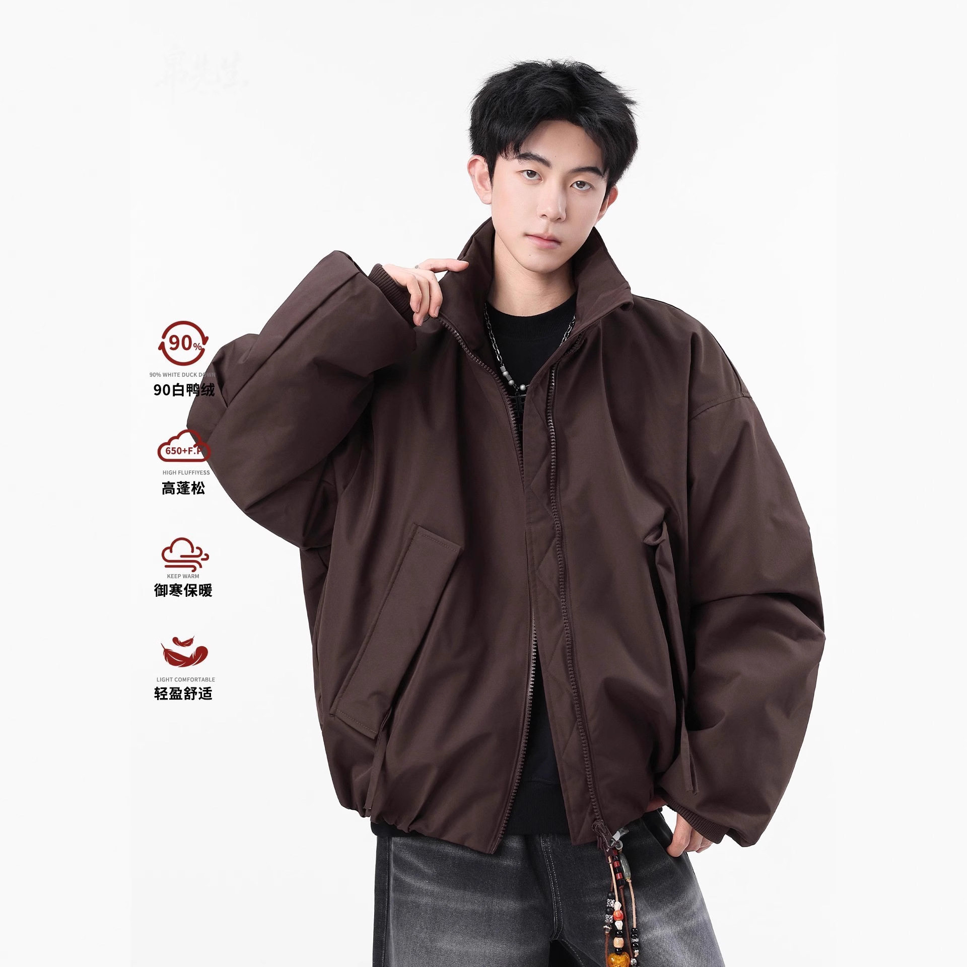 羽绒服男冬季加绒加厚保暖面包服短款外套男款长袖无帽上衣男装