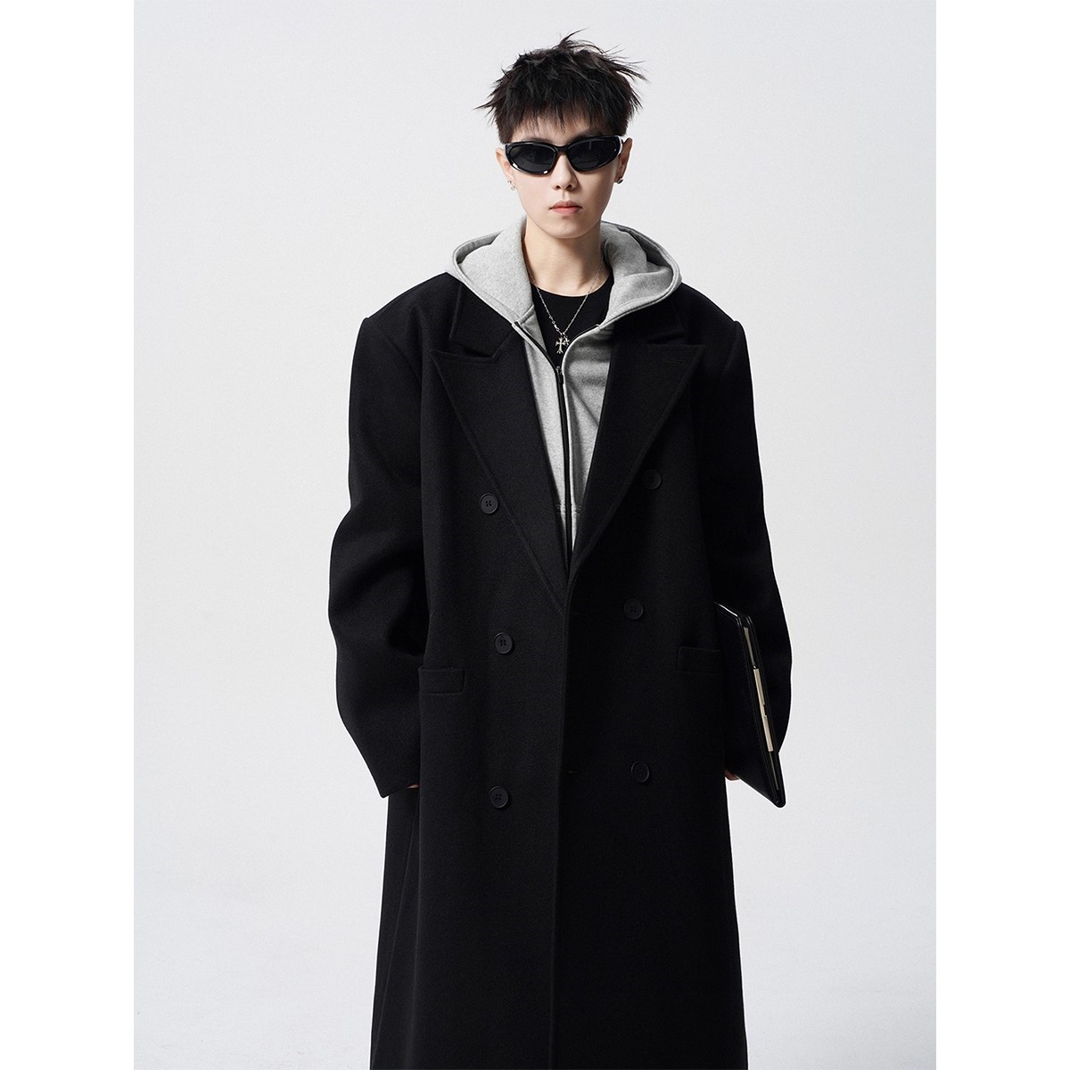 重磅毛呢大衣男春秋冬季韩版中长款垫肩外套vibe学院风百搭风衣潮