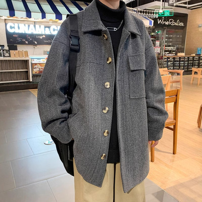 毛呢大衣男中长款秋冬休闲呢子外套男冬季潮牌oversize感风衣