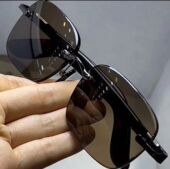 石中石东海水晶石头镜防风男士 中茶色高清护目太阳镜 400弯方圆款