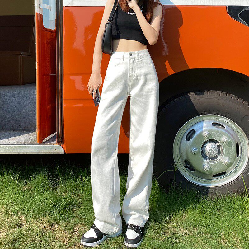 阔腿牛仔裤女高腰白色2025夏季新款垂感薄款小个子天丝窄版直筒裤