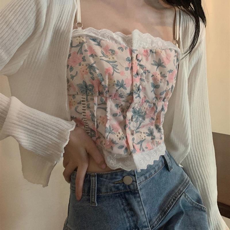 防晒雪纺衫女夏季新款披肩配裙子开衫短外套碎花吊带外搭长袖上衣