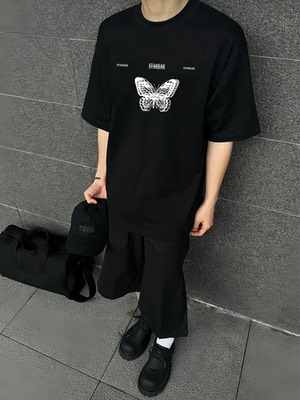 STA国潮美式复古蝴蝶短袖T恤男女