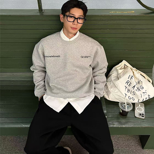 STA国潮500g重磅都市字母印花灰色圆领卫衣女秋季 宽松情侣上衣潮