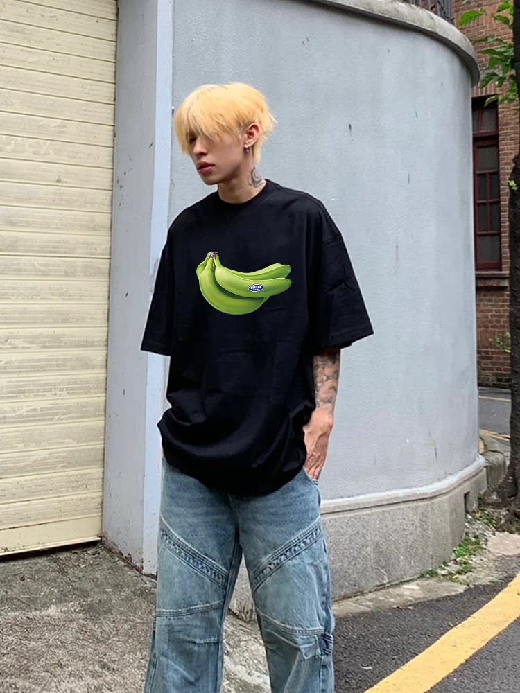 STA国潮美式趣味香蕉焦虑短袖T恤男女夏季新款潮牌重磅情侣bf上衣