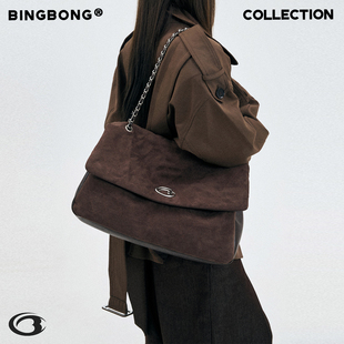 BINGBONG 疯狂女主麂皮棕小香风大包摩登托特包单肩斜挎包 原创