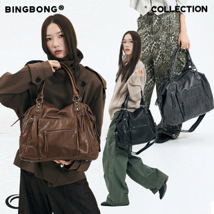 BINGBONG|隐藏机会 复古机车柔软轻便托特包大容量洗水单肩斜挎包