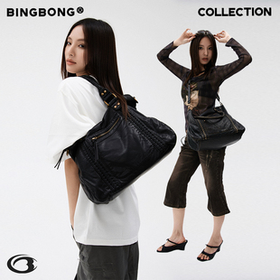 BINGBONG 擦色复古慵懒风通勤机车包大容量斜挎托特包 心灵拉图