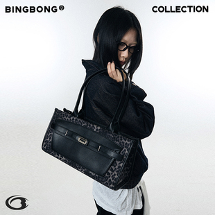 黑豹拼皮大容量酷辣托特包设计感手提包 梅里小姐 BINGBONG 原创