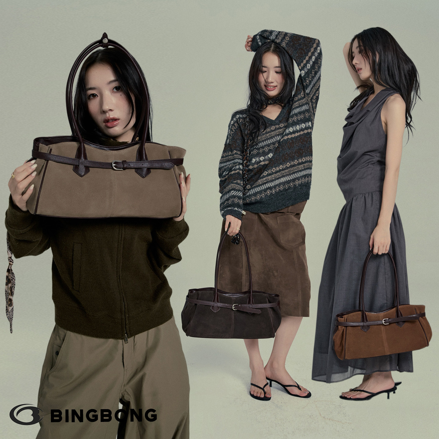 BINGBONG|软软知秋筐 麂皮咖啡棕秋冬通勤大容量气质手提包托特包