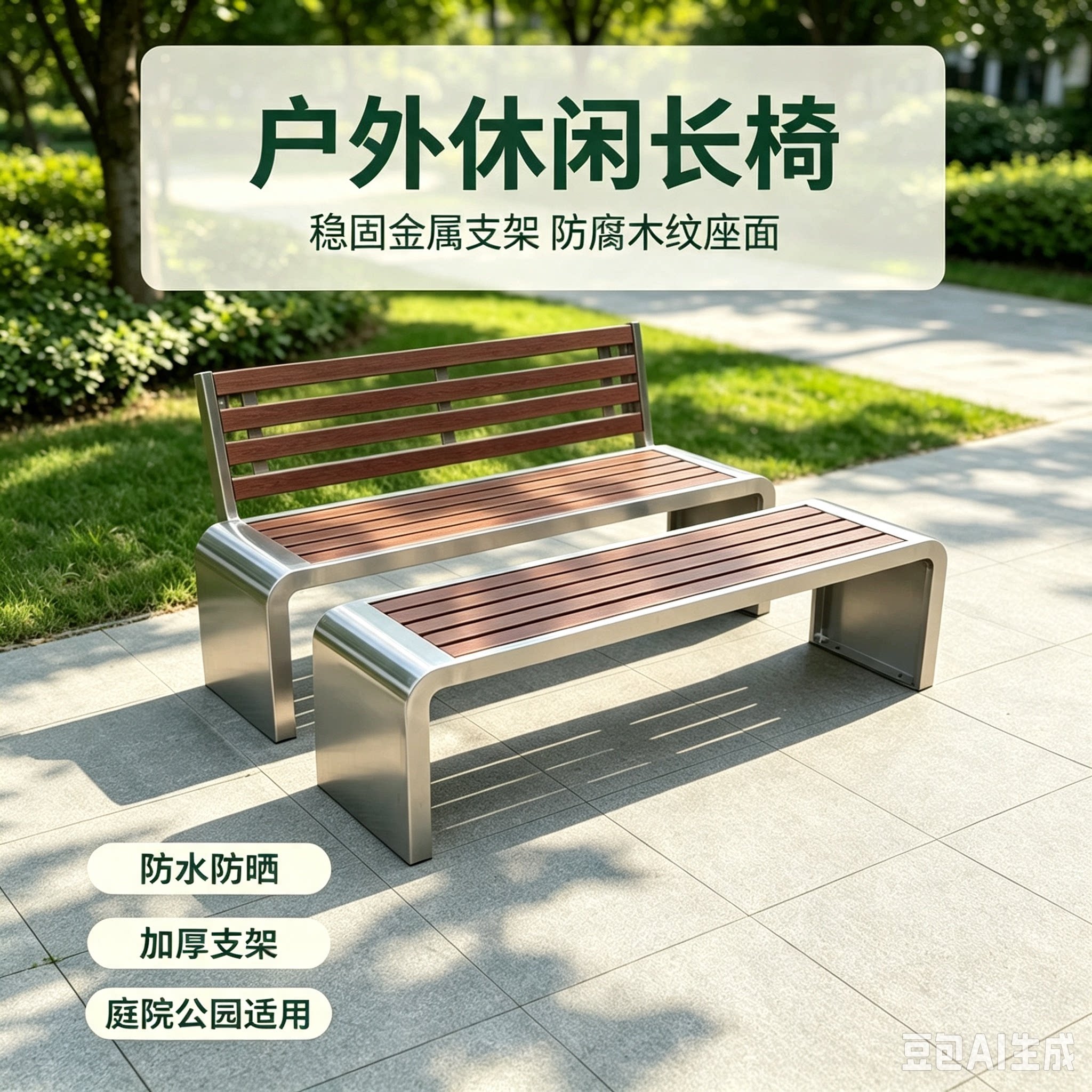 不锈钢公园椅户外长椅休闲公共椅