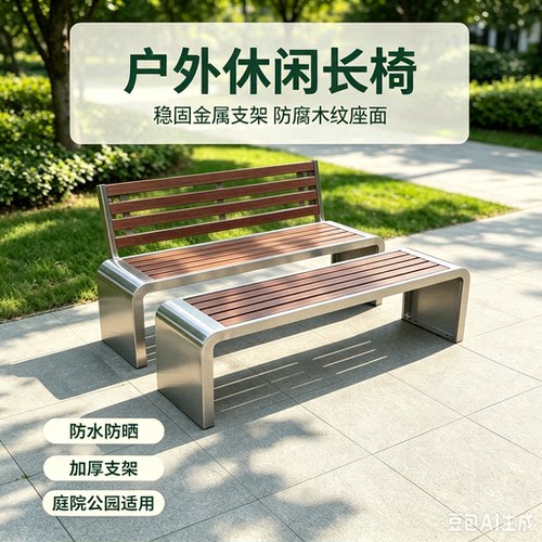 不锈钢公园椅户外长椅休闲公共椅