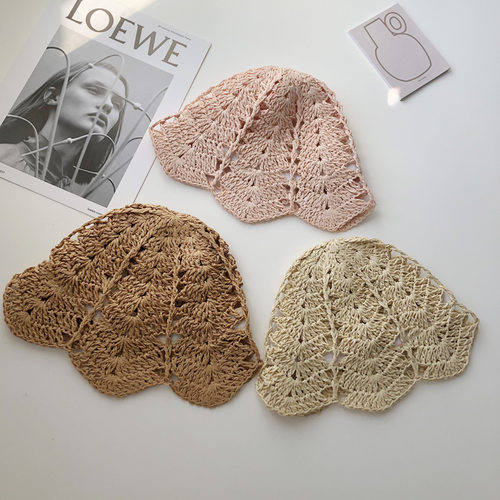 直销春夏儿童镂空编织透气草帽休闲百搭儿童春夏可折叠渔夫帽