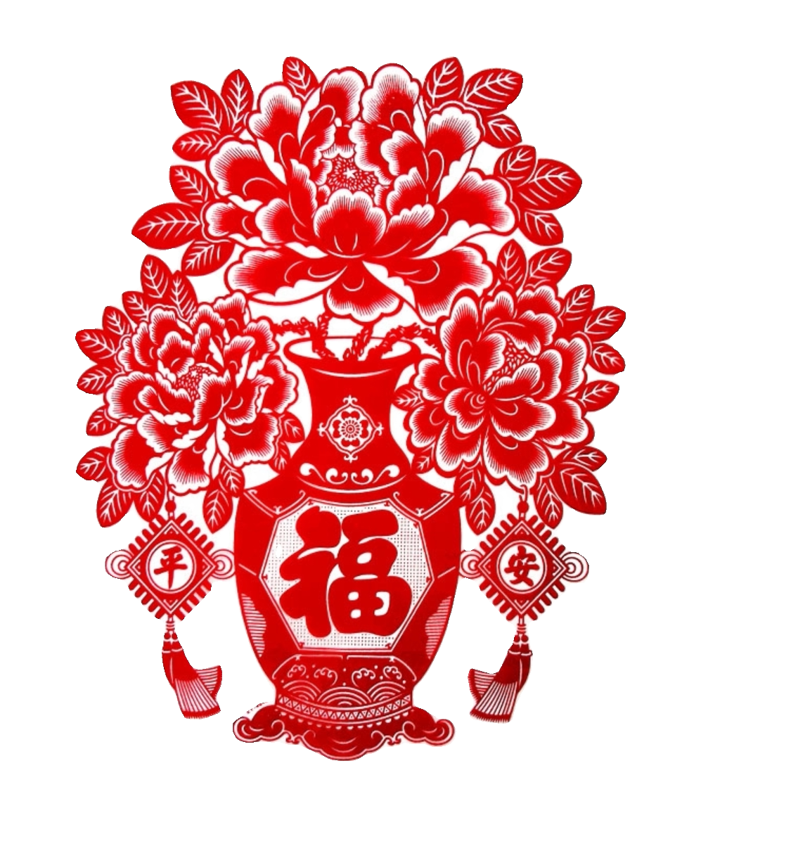 聚宝盆窗花剪纸贴窗贴植绒透光免胶新年春节大号中号新