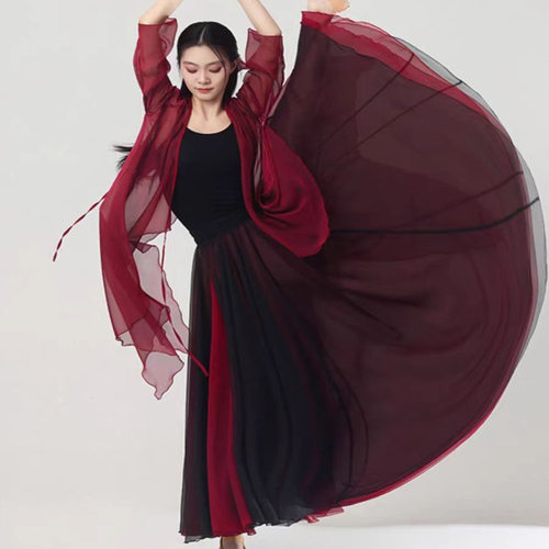 720度中国舞两面穿双层红黑雪纺