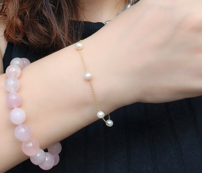 18K金满天星天然淡水小珍珠手链手串正圆强光叠戴小米珠