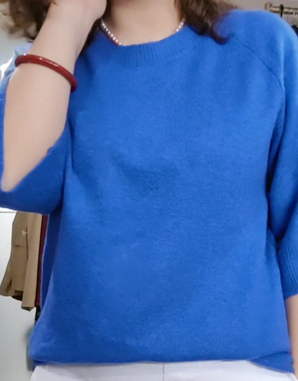 外贸原单圆领叉肩中袖针织衫毛衣