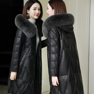 海宁绵羊皮羽绒服女中长款狐狸毛皮草连帽2025冬季新皮衣外套