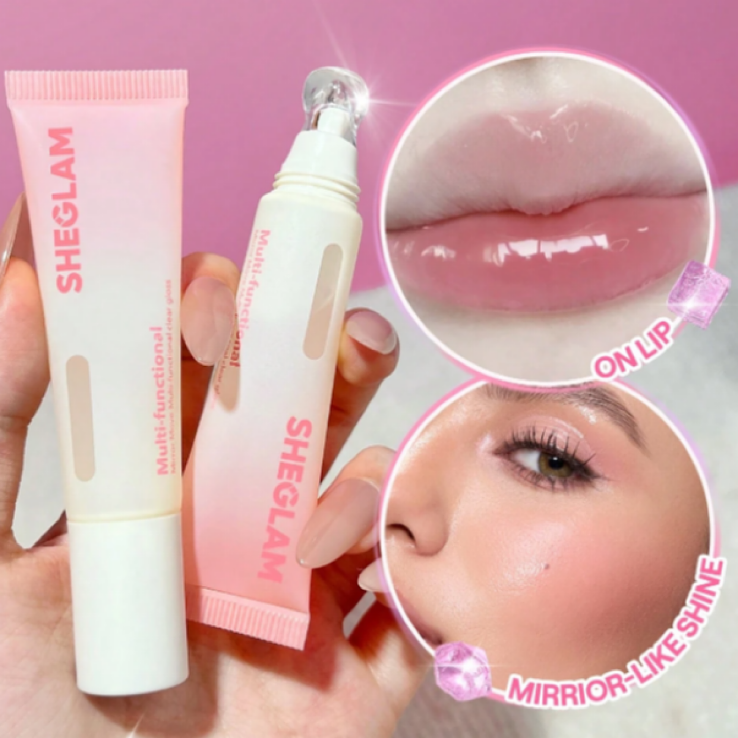 日本直邮sheglam多用唇蜜妆前唇颊眼多用水润高光透明护唇膏10g