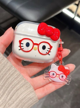 可爱diy眼镜kt猫OPPO Enco R4蓝牙耳机保护套encor4软壳防摔萌系