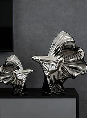 轻奢高温陶瓷艺术孔雀鱼雕塑家居客厅桌面摆件饰品乔迁结婚送礼物