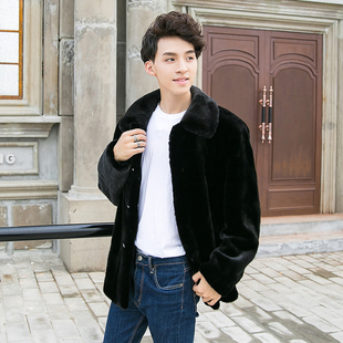 貂皮大衣男哥蔓皮草宝嘉美短毛针翻领美国貂系扣男装中长款休闲