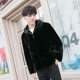 貂皮男哥蔓宝嘉美金牌黑貂拉链夹克帽短毛针美国貂男貂短款外套
