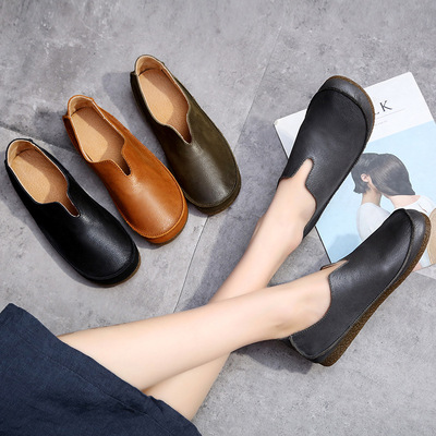 原创手工鞋女真平底头层牛皮文艺