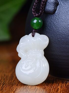 玉阅珠宝和田白玉钱袋吊坠