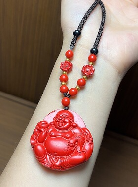 朱砂弥勒佛吊坠笑面圆润百搭