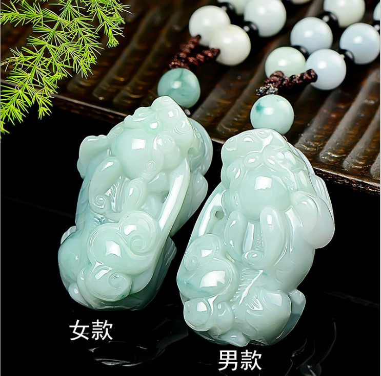 玉器饰品翡翠玉貔貅吊坠男女款带证书A货冰糯种招财皮丘玉坠现货