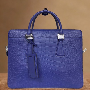 电光蓝雾面哑光鳄鱼皮男包高端商务真皮手提包小号男人皮包小个子