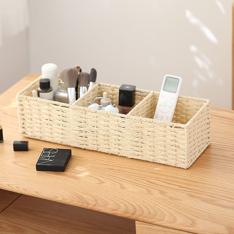 编织分格断收纳筐钥匙遥控器玄关储物盒家用桌面储物筐票据杂物盘,收纳整理,桌面收纳盒,淘宝优惠券,粉丝福利购,淘宝优惠卷