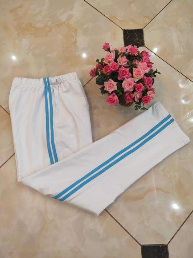 纯棉白色校服裤子蓝杠同款