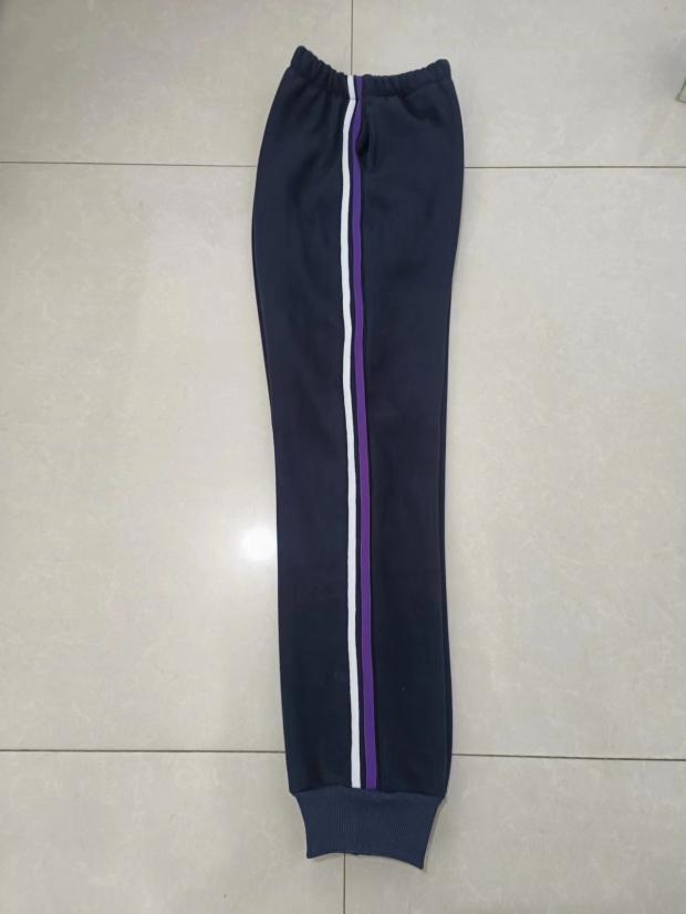 专业订做中小学生纯棉校服裤子运动裤藏蓝色紫白条两道杠校裤中性