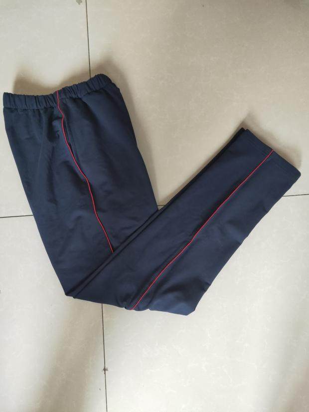 订做纯棉中小学生校服裤子运动裤藏蓝色加酒红细条校裤中性四季款