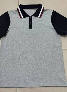 中小学生夏季纯棉校服短袖灰色拼接藏蓝袖校服Polo领休闲运动中性