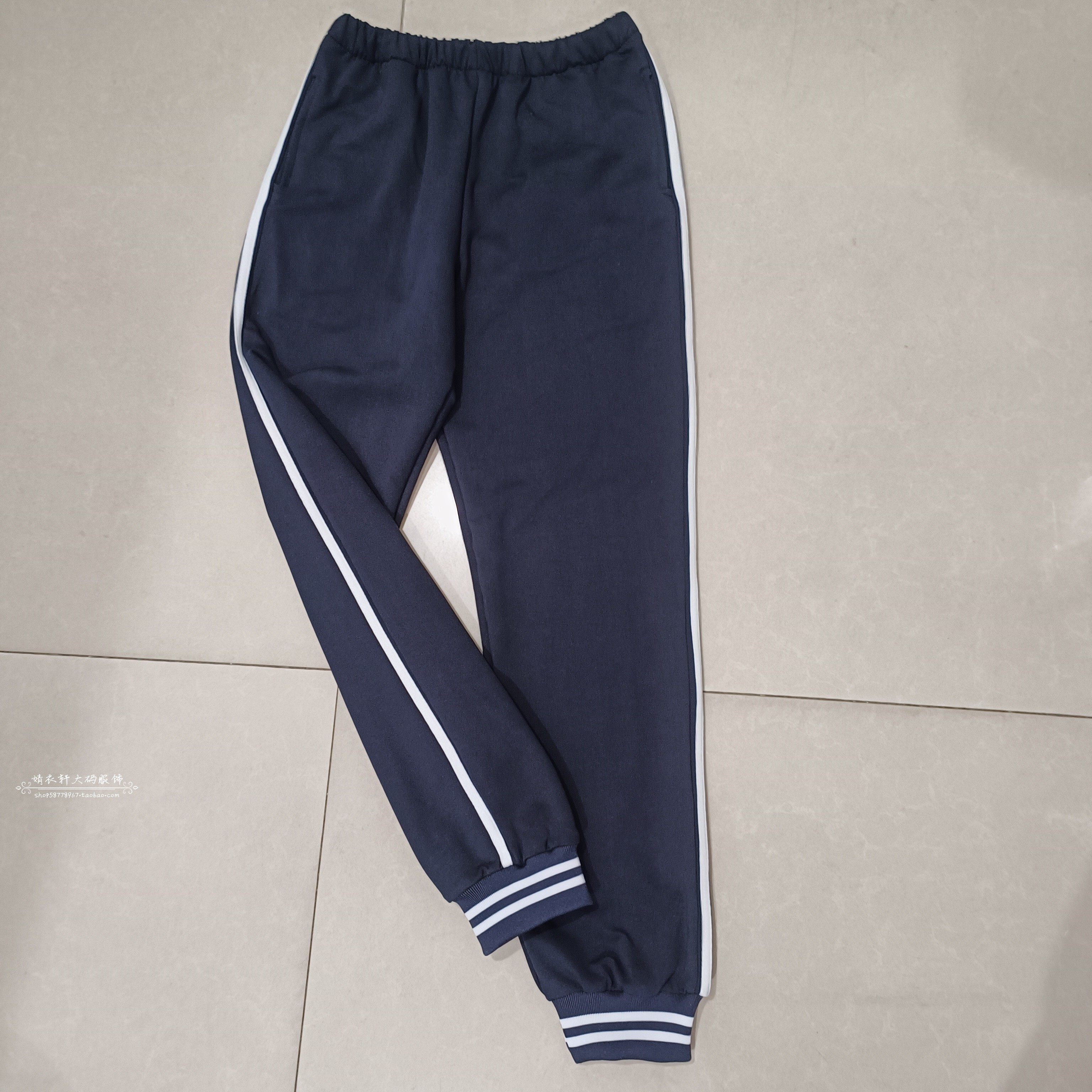 纯棉中小学生男女校服裤藏蓝一根白条加藏蓝条纹口休闲运动校服裤