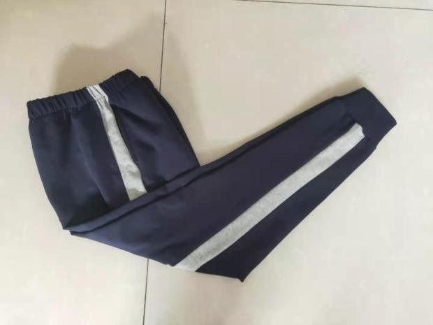 男女藏蓝色拼接浅灰色一道宽杠运动休闲裤纯棉校服长裤可定做