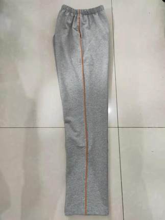 男女浅灰色运动直筒裤一道细橘色杠弹力纯棉加绒校服长裤子可定做