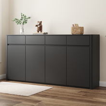 实木鞋柜家用门口一体靠墙入户楼道黑色新款客厅阳台储物收纳柜子