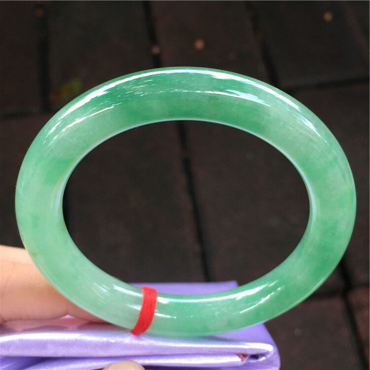 071-05 老坑天然A货满绿种水翡翠手镯 糯种圆条缅甸翡翠玉镯手镯