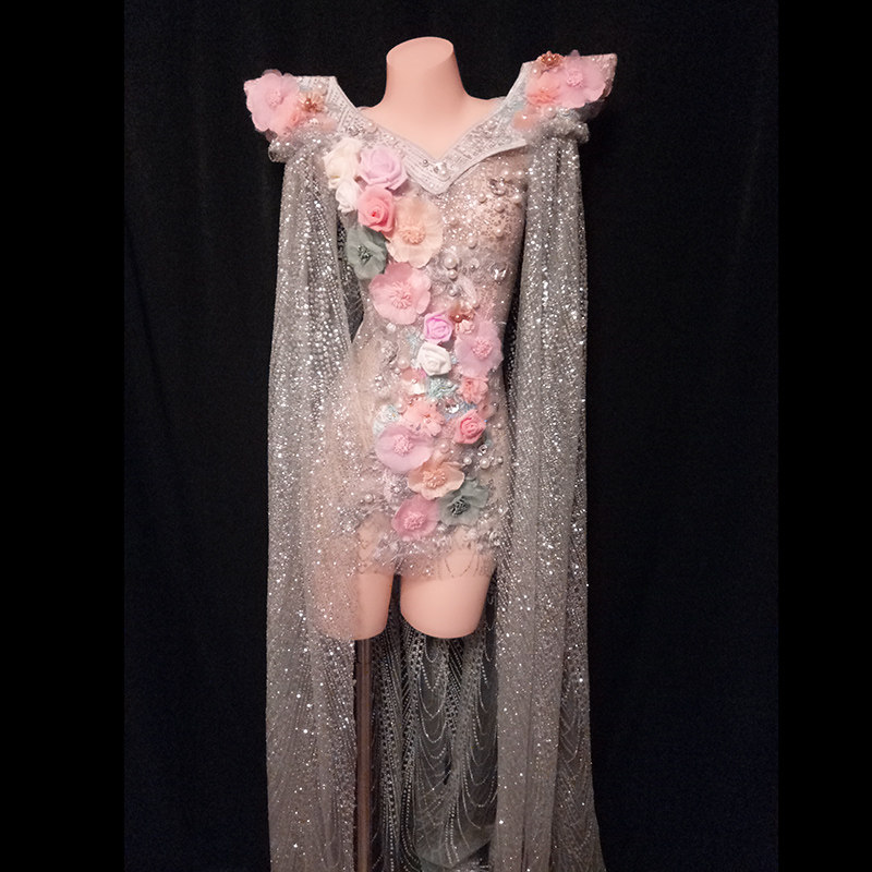 酒吧夜店女歌手花朵连体衣演出服