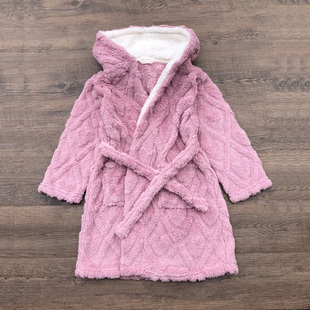 出口英国单女童珊瑚绒睡袍外贸原单中小童儿童宝宝爱心浴袍家居袍