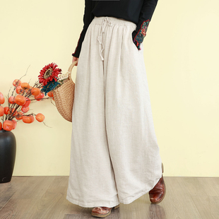 休闲卡宽松纯色长裤 复古文艺亚麻棉裤 加厚夹棉阔腿裤 长款 子 女冬季