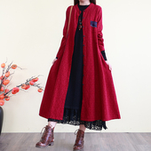 麻料宽松外搭开衫 长款 风衣外套暗纹提花春秋季 复古文艺亚麻棉女式