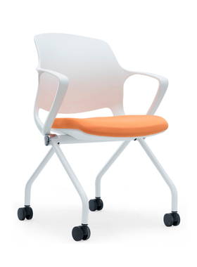 简约折叠会议椅白色靠背带写字板学生塑料培训椅带轮桌椅一体椅子