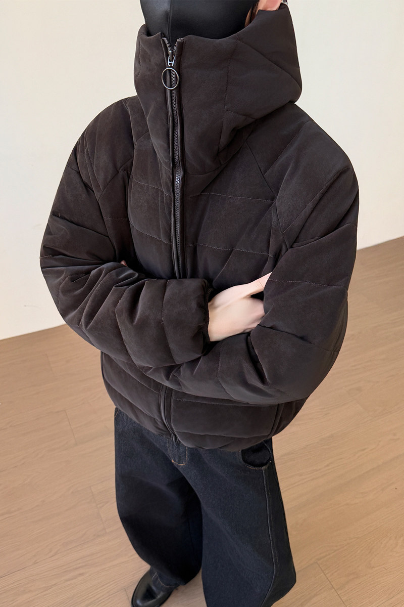 PU皮排骨羽绒服男女情侣连帽保暖外套YR822-P,男装羽绒服,电商D236-1（原A051-1）
