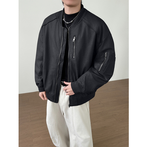 可脱卸帽PU皮羽绒服男装加厚棒球领外套YR803-P260图片